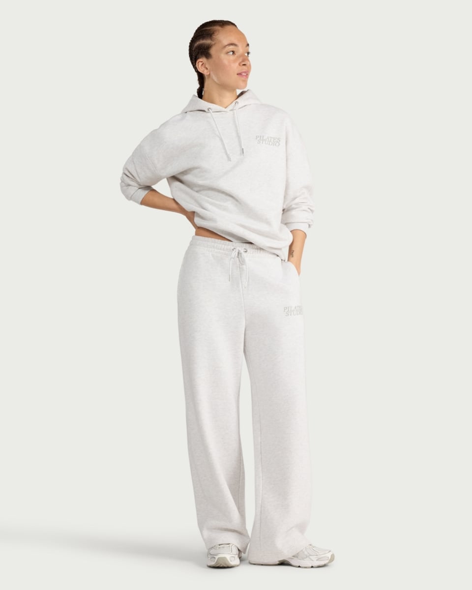 image 1 of F&F Active AFTERCLASS Cotton Rich Pilates Studio Wide Leg Joggers in Grey Marl