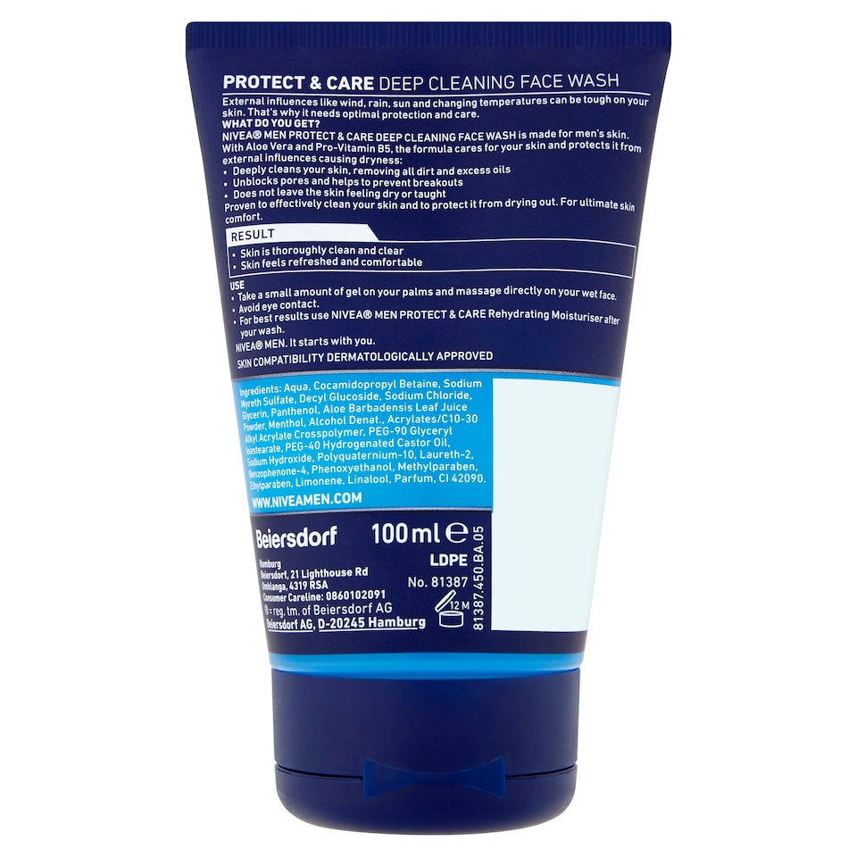image 1 of NIVEA MEN Protect & Care Deep Cleaning Face Wash 100ml