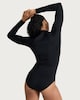 image 3 of F&F Active ULTRASWIM Zip Front Long Sleeved Swimsuit in Black