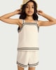 image 2 of F&F Girls 2-Piece Pure Cotton Contrast Trim Top and Shorts Set in Cream
