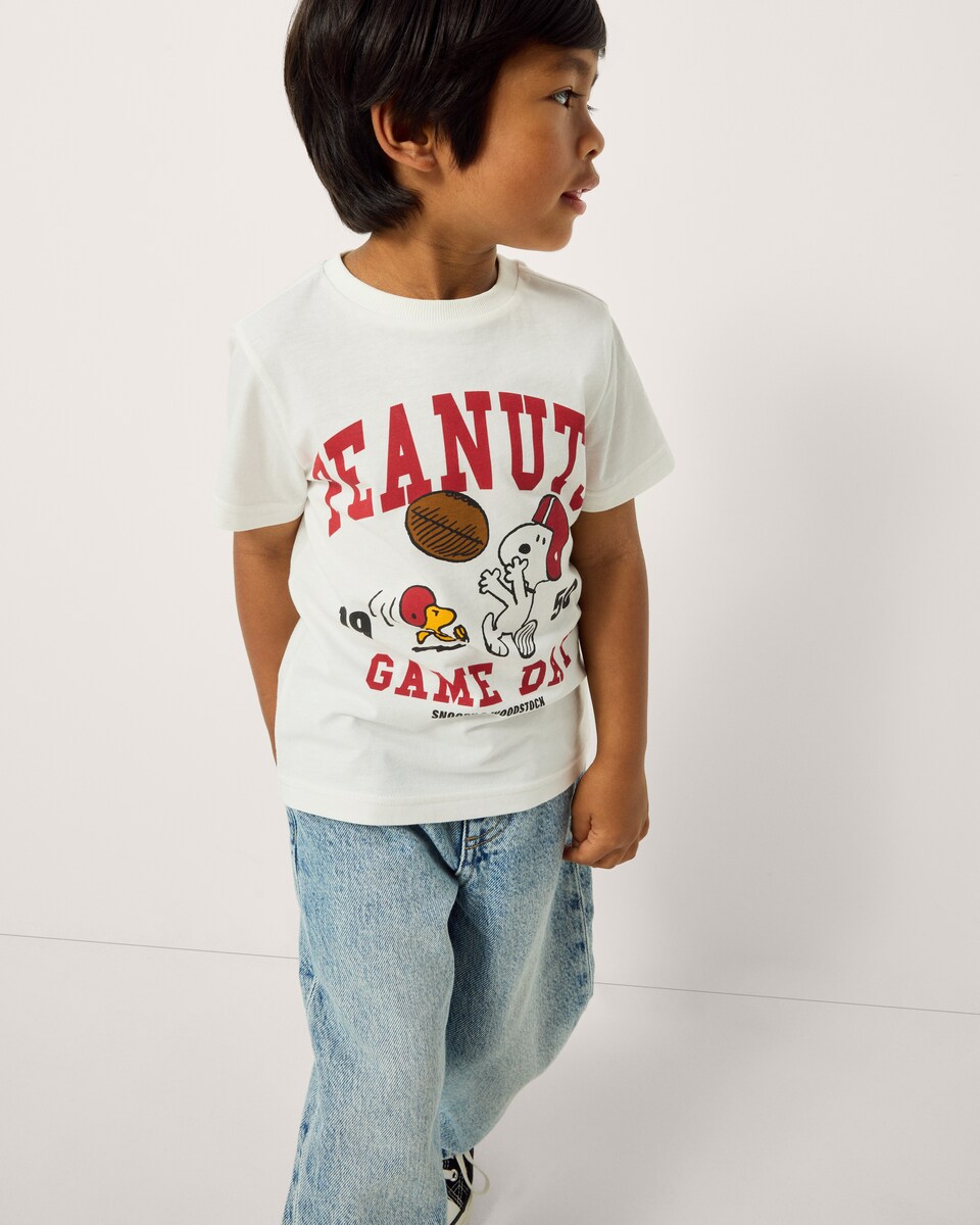 image 1 of Snoopy Pure Cotton Game Day T-Shirt in Cream