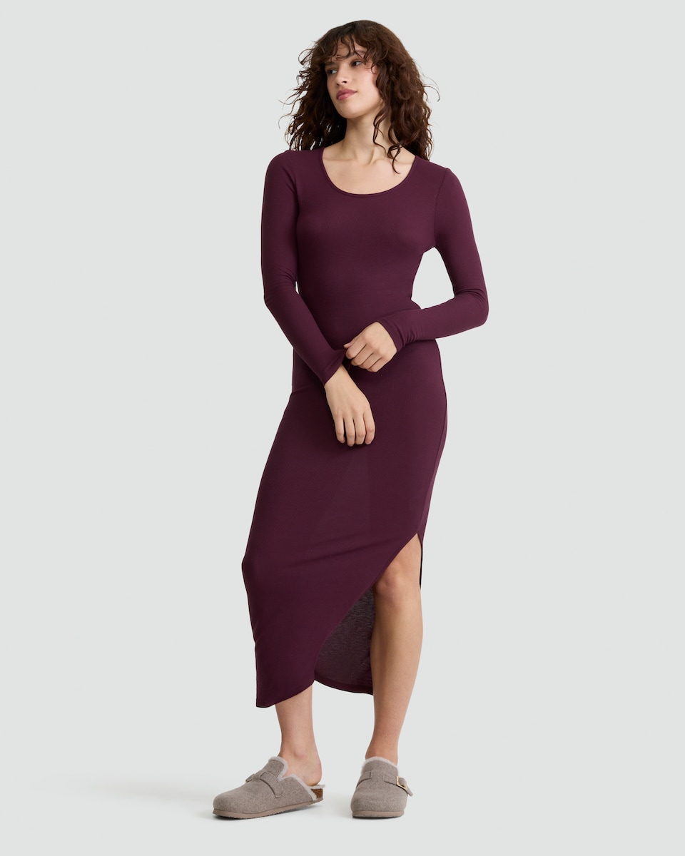 image 1 of F&F Ribbed Long Sleeved Pyjama Dress in Purple