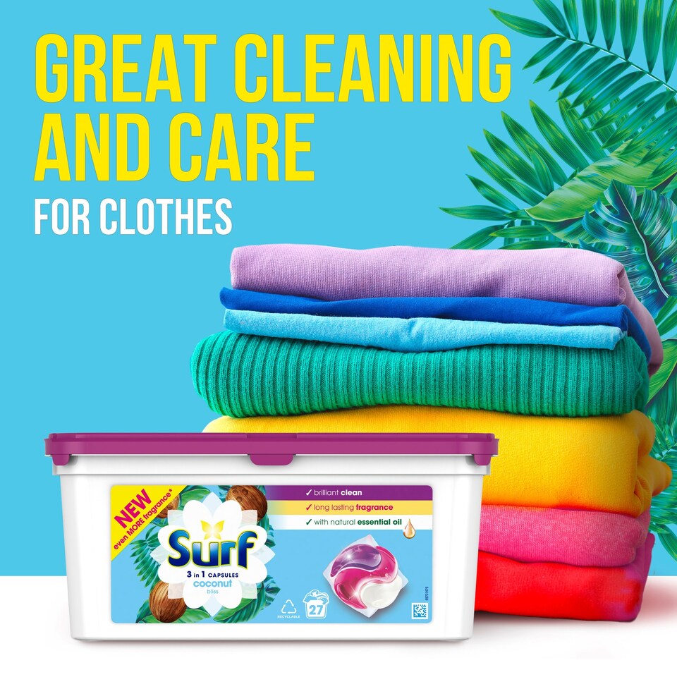 image 1 of Surf 3 In1 Coconut Bliss Washing Capsules 27 Washes 467.1g