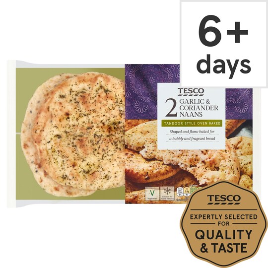 Tesco 2 Garlic & Coriander Naan Tesco Groceries