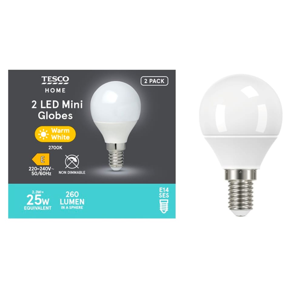 Tesco Led Mini Globe Warm White 25W Small Edisonscrew 2 Pack