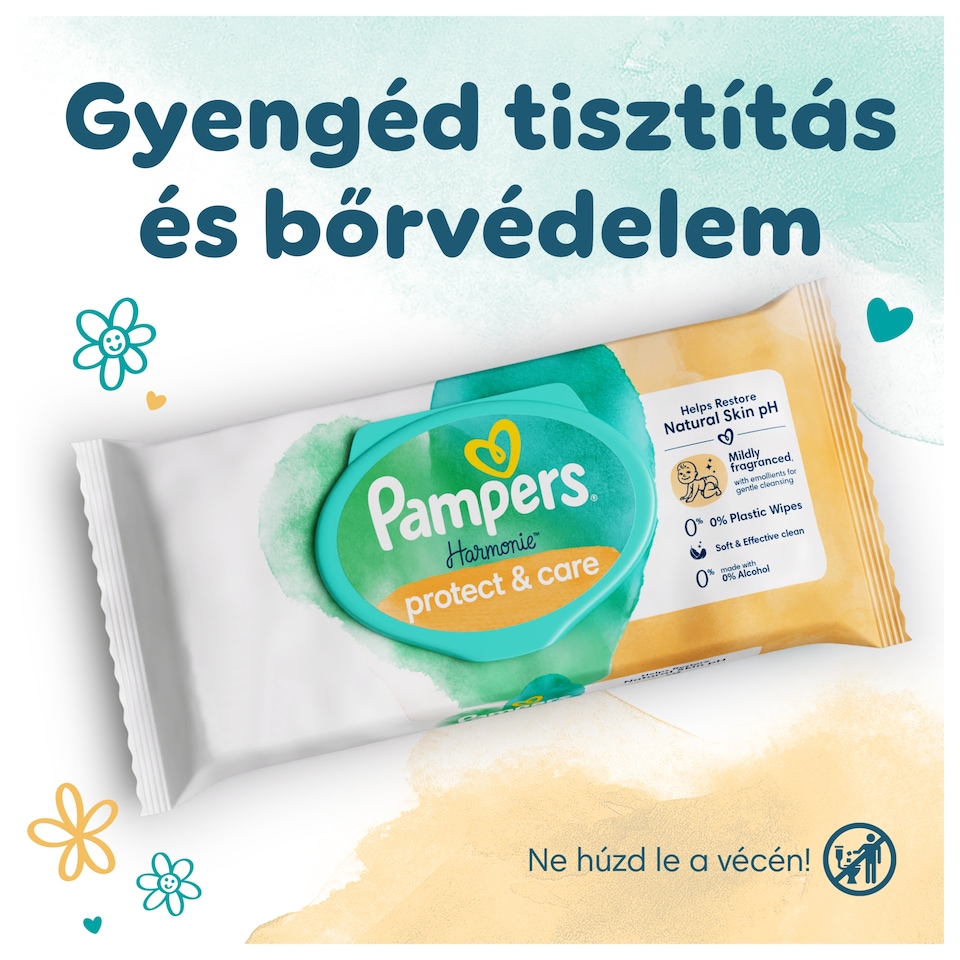 Pampers Harmonie Protect & Care Nedves Törlőkendő, 4 Csomag = 176 db Törlőkendő  1. kép