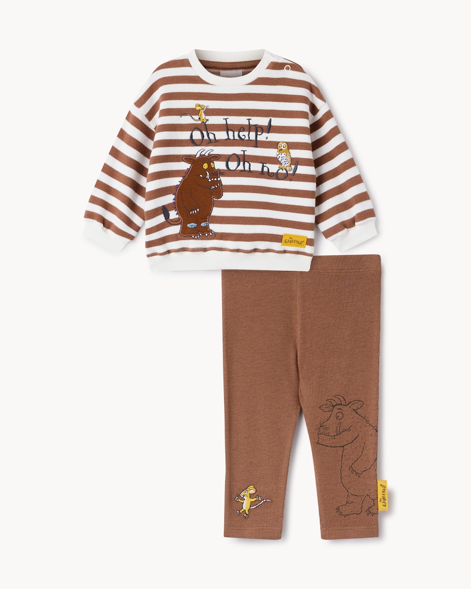 image 1 of Gruffalo Cotton Rich Striped Sweatshirt and Leggings Set in Brown