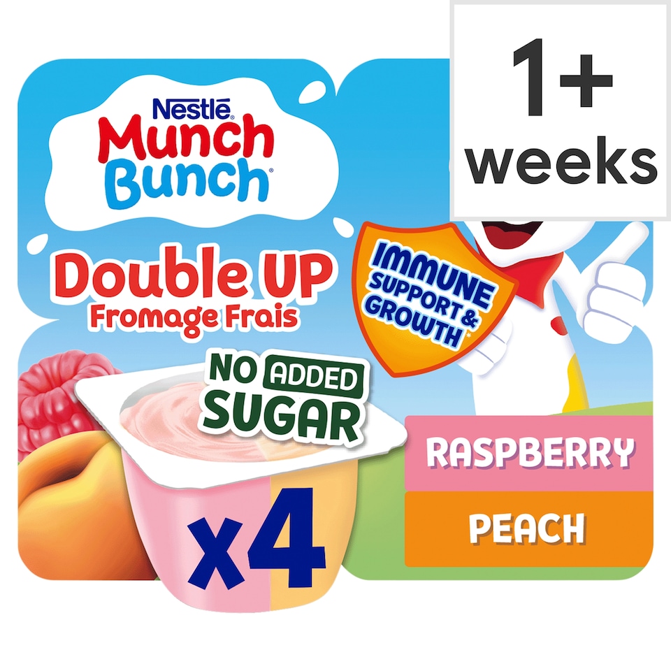 Munch Bunch Double Up Fromage Frais No Added Sugar Raspberry And Peach 4X85G