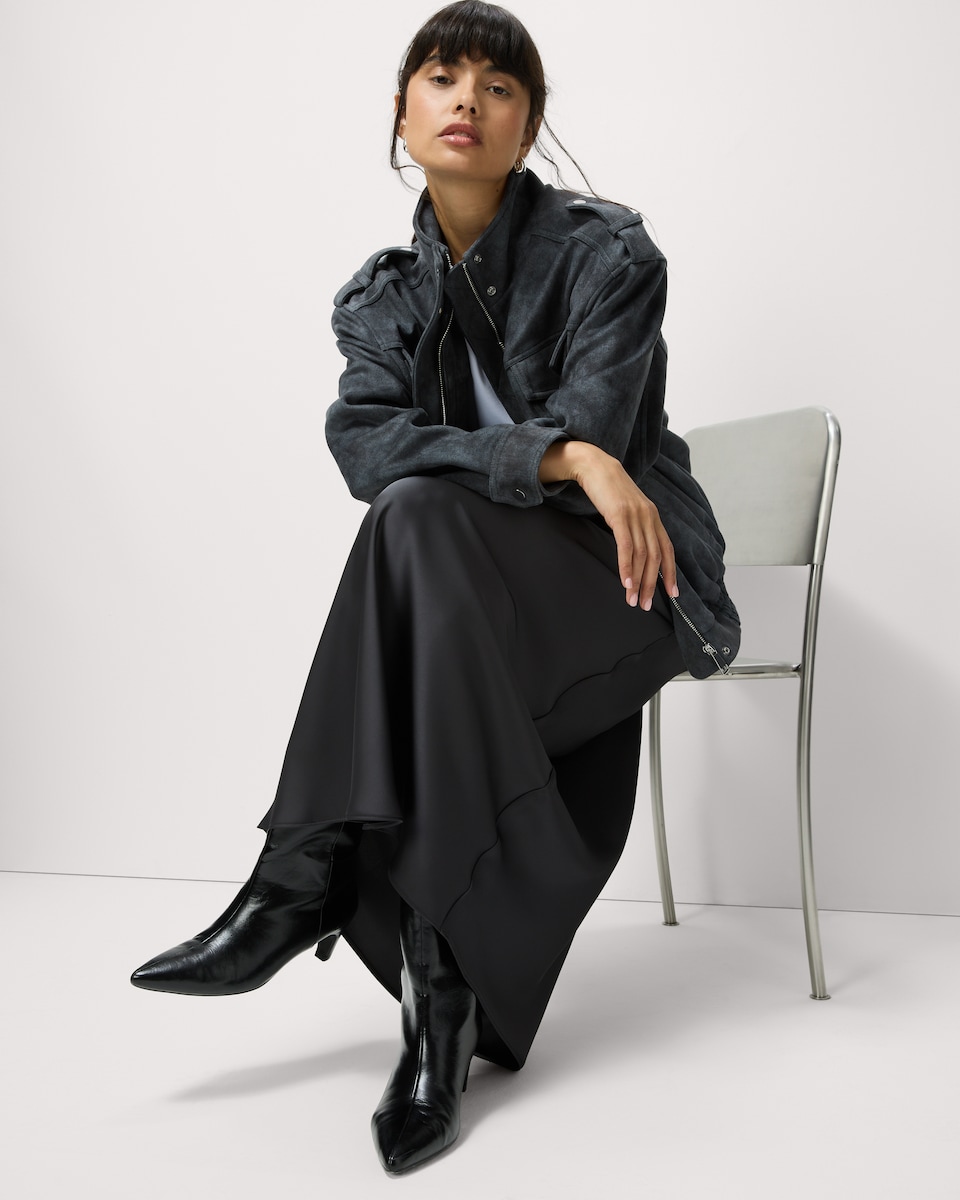 image 1 of F&F Satin Midi Slip Skirt in Grey