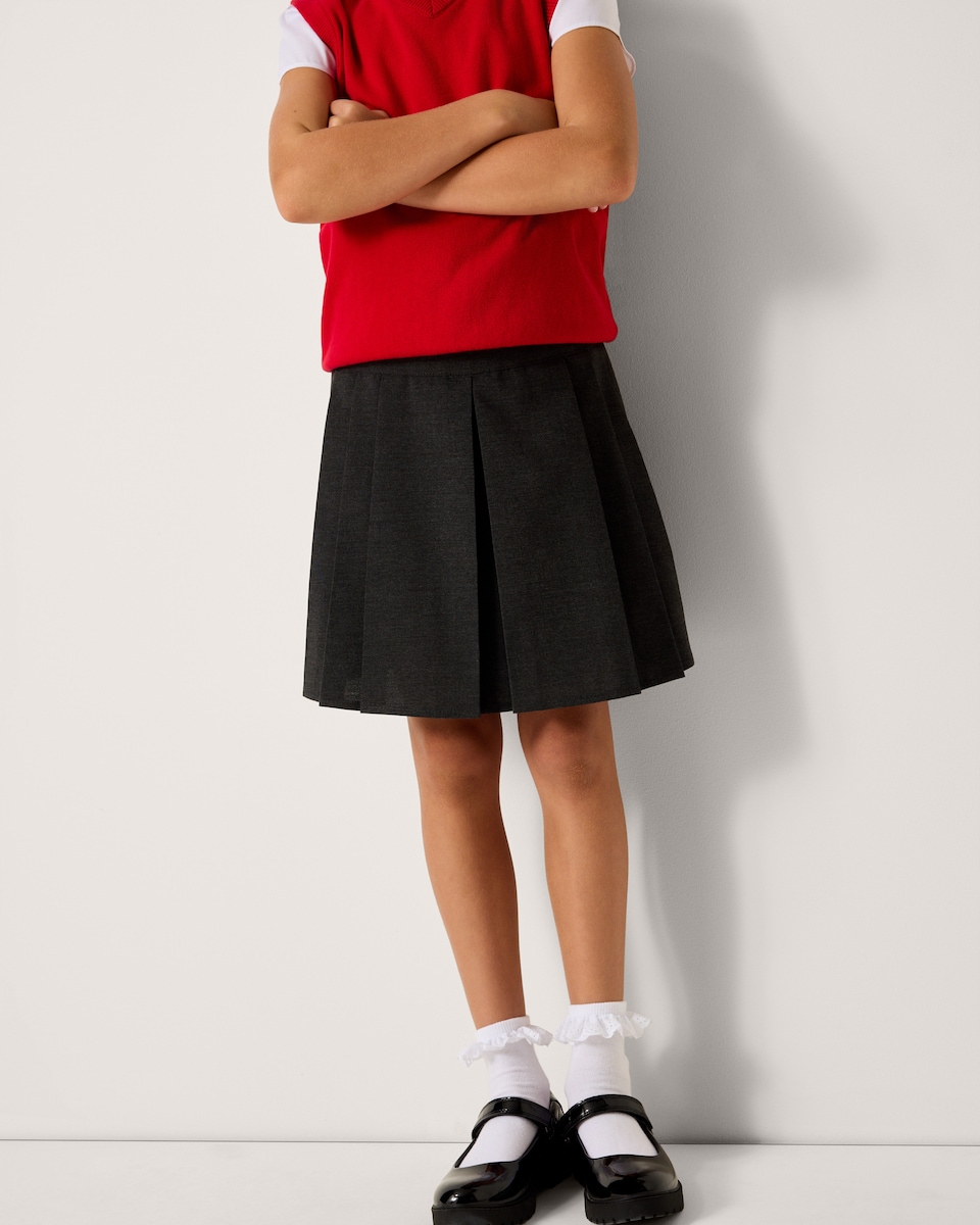 image 1 of F&F School Girls 2-Pack Generous Fit Pleated Skirts in Grey