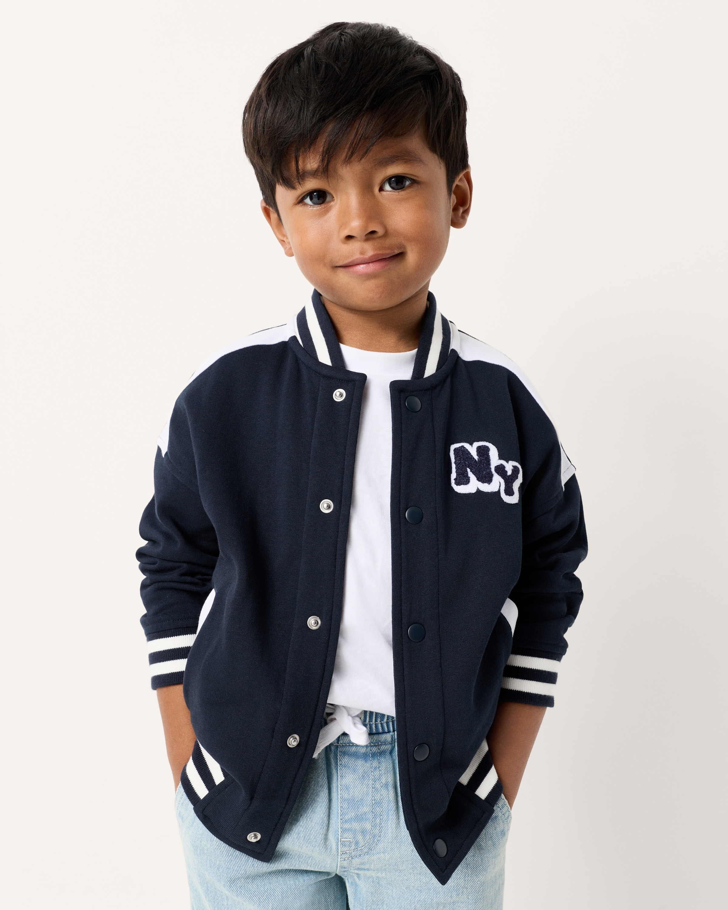 F&F Boys Pure Cotton Jacket, T-Shirt and Jeans Set in Navy