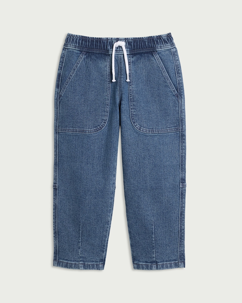 image 1 of F&F Boys Cotton Rich Drawstring Jeans in Navy