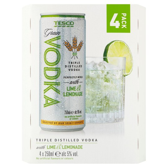 Tesco Vodka, Lime & Lemonade 4X250ml Tesco Groceries