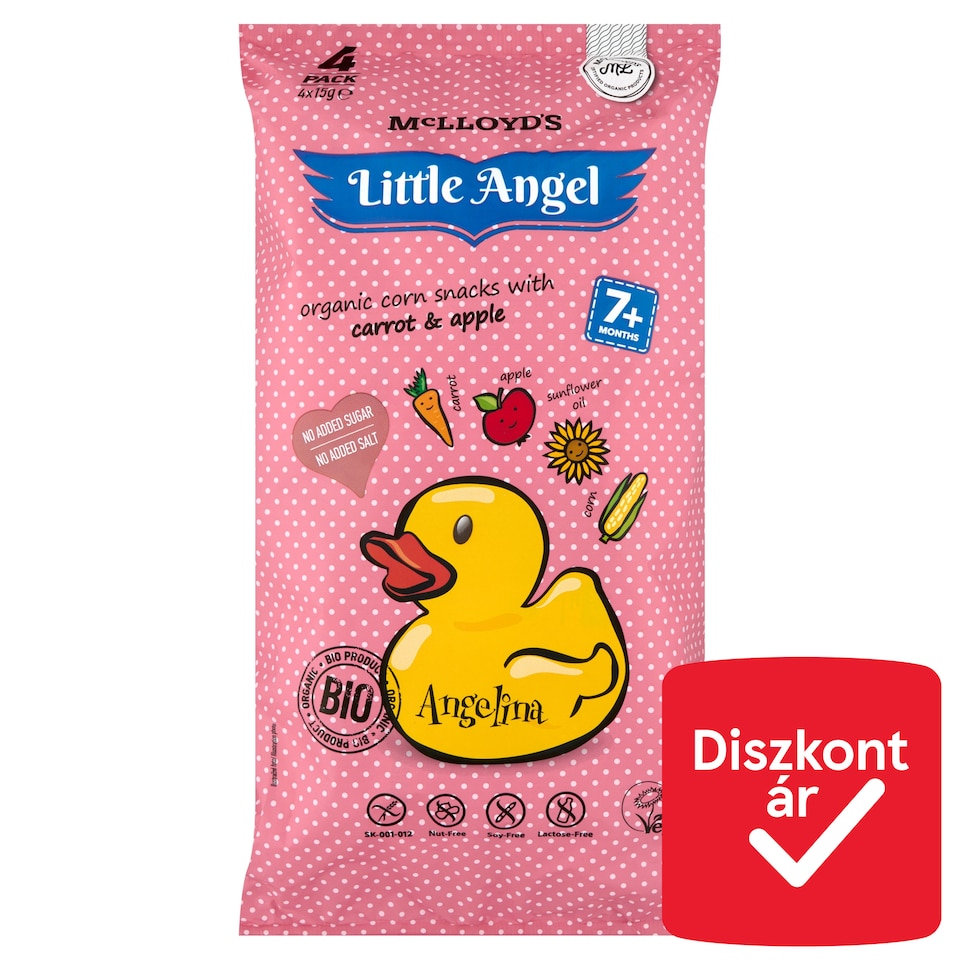 McLloyd's Little Angel Angelina extrudált kukoricás bio snack répával és almával 4 x 15 g (60 g)