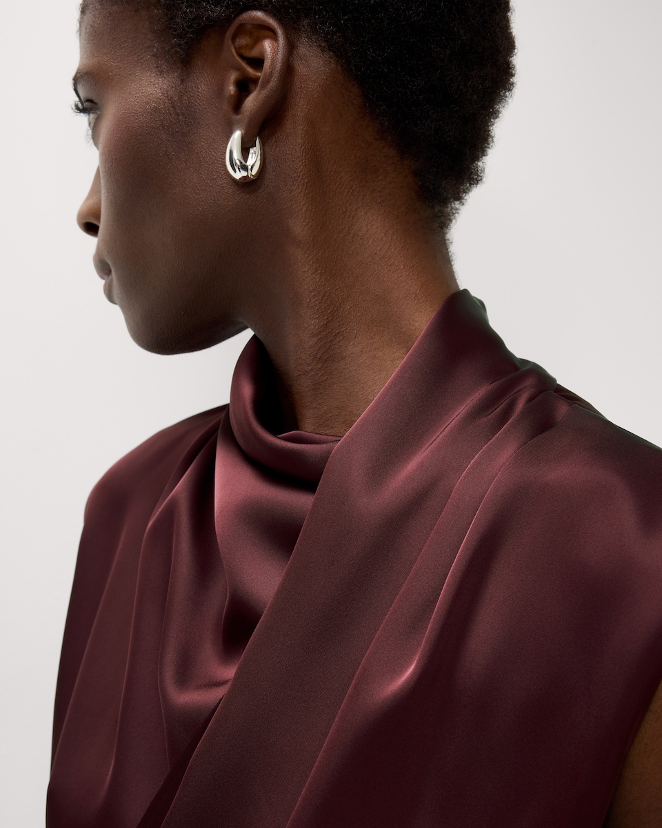 image 1 of F&F Satin Draped Blouse in Burgundy