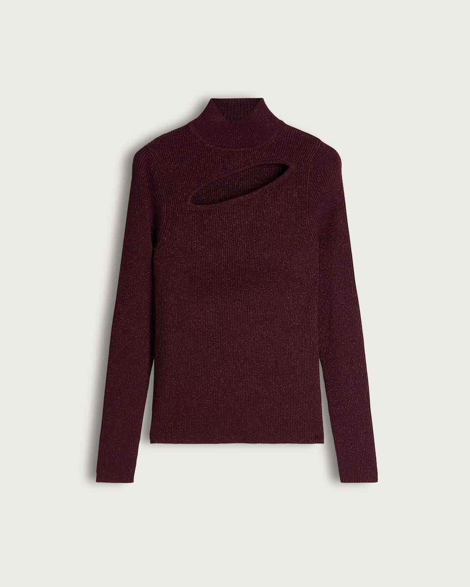 image 1 of F&F Knitted Cut Out Detail Jumper in Burgundy
