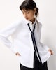 image 1 of F&F Textured Tie Neck Blouse in Cream
