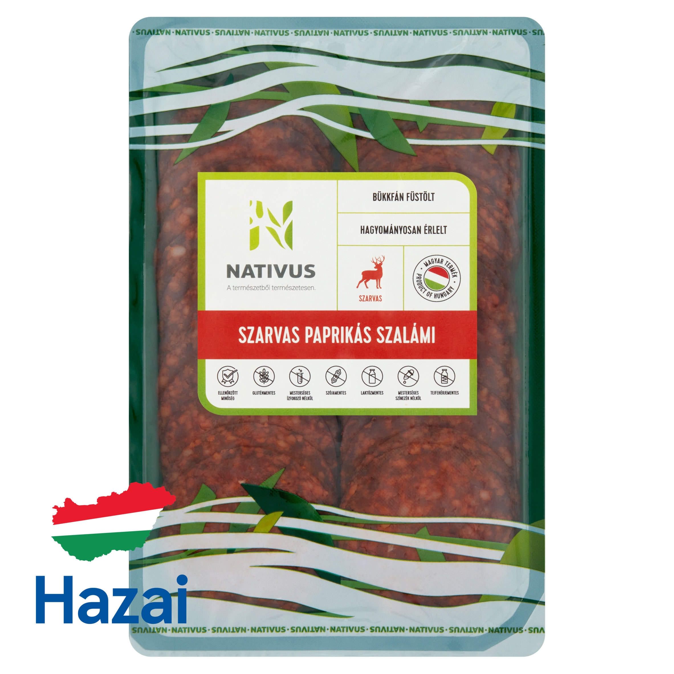 Hungary product data sample: Nativus szeletelt szarvas paprikás szalámi 80 g