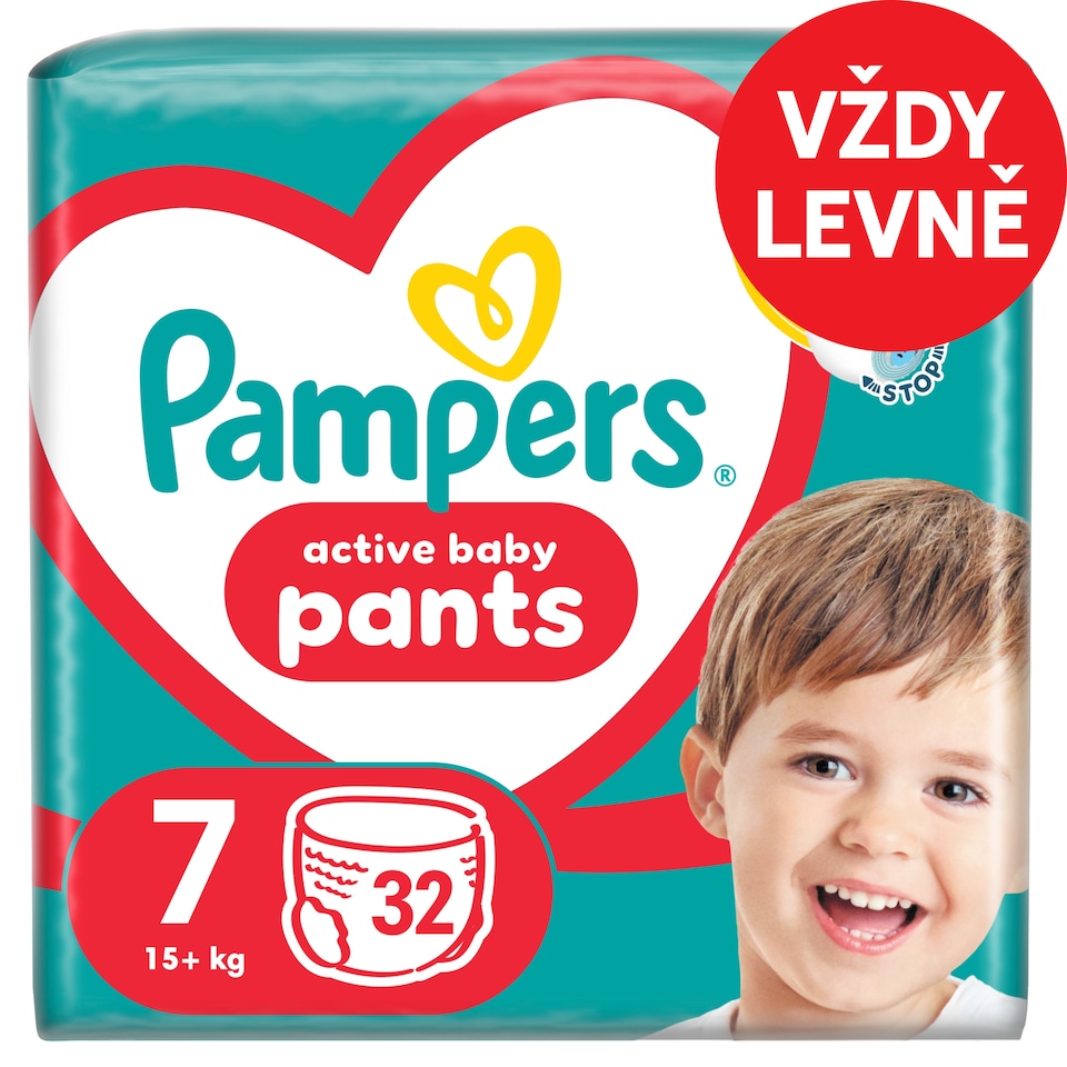 Obrázek 1 pro produkt Plenkové Kalhotky Pampers Active Baby Pants, Velikost 7, 32 Plenky, 15kg+