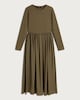 image 4 of F&F Gathered Waist Long Sleeved Midi Dress in Khaki