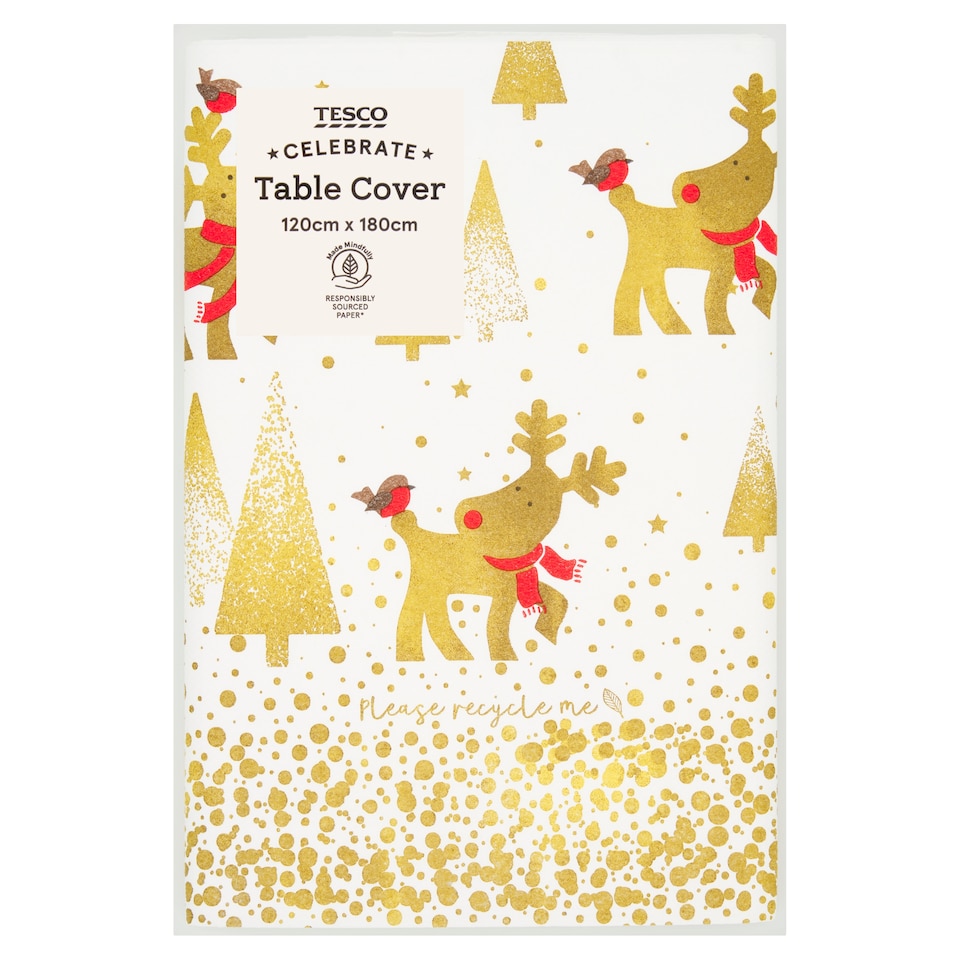Tesco Flitter Reindeer Christmas Tablecover 180 X 120cm