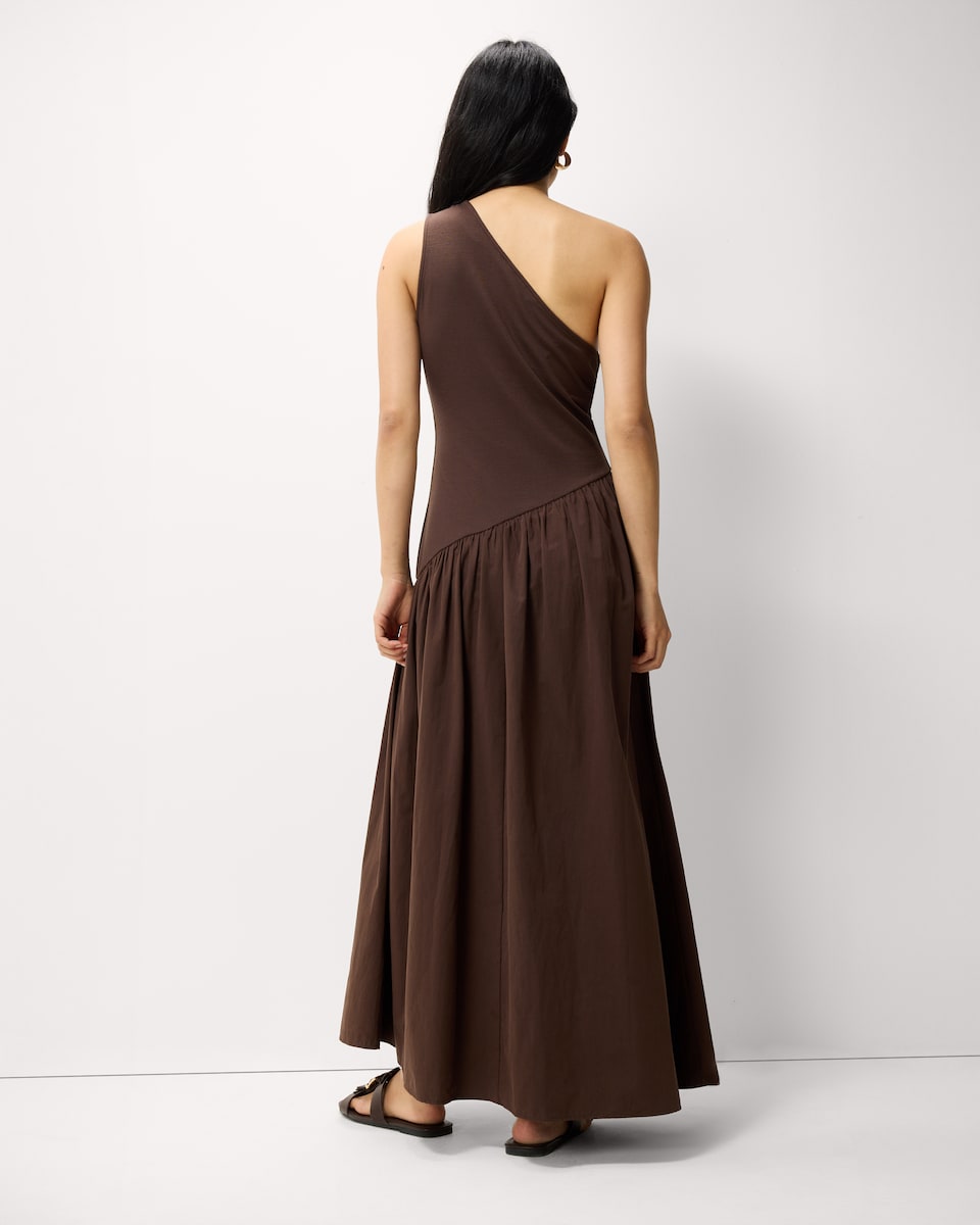 image 1 of The F&F Edit One Shoulder Midi Dress in Chocolate