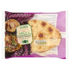 Tesco 6 Garlic & Coriander Mini Naan Bread 300G