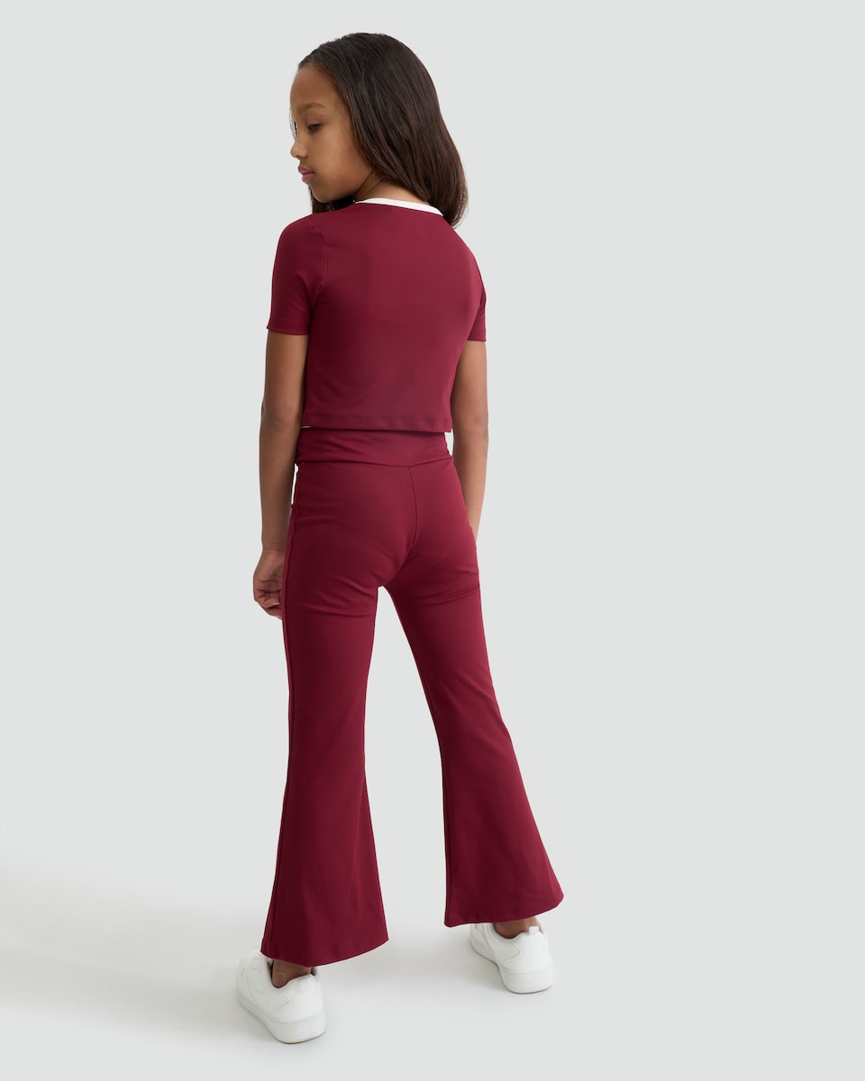 image 1 of F&F Active Girls 2-Piece T-Shirt and Flared Trousers Set in Burgundy