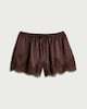 image 4 of F&F Satin Lace Trim Drawstring Shorts in Chocolate