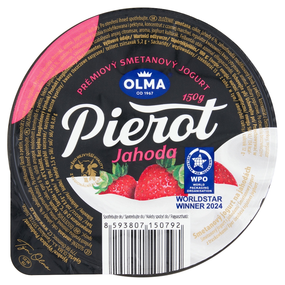 Obrázek 1 pro produkt Olma Pierot Smetanový jogurt na jahodách 150g
