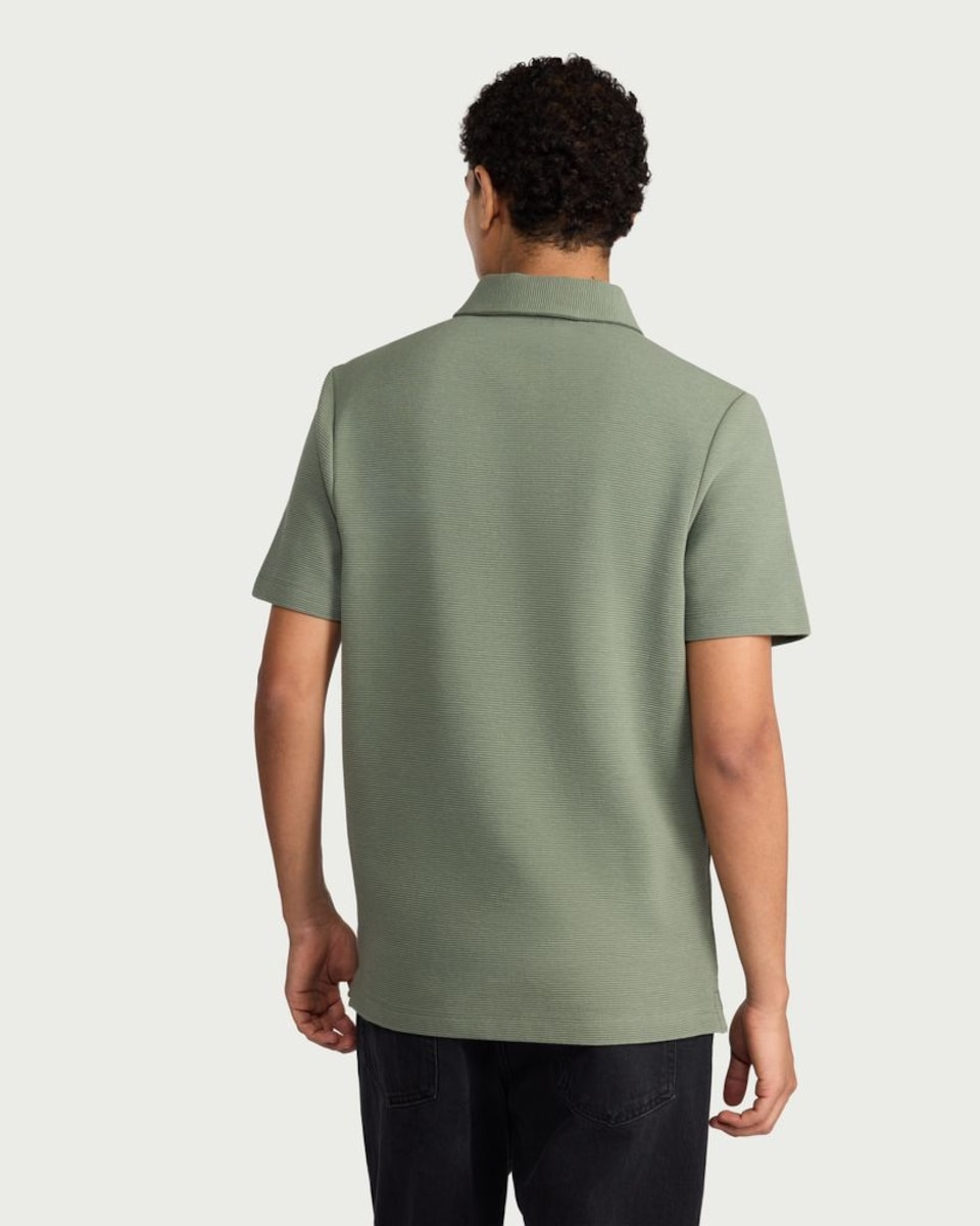 image 1 of F&F Cotton Rich Textured Short Sleeved Polo Shirt in Green