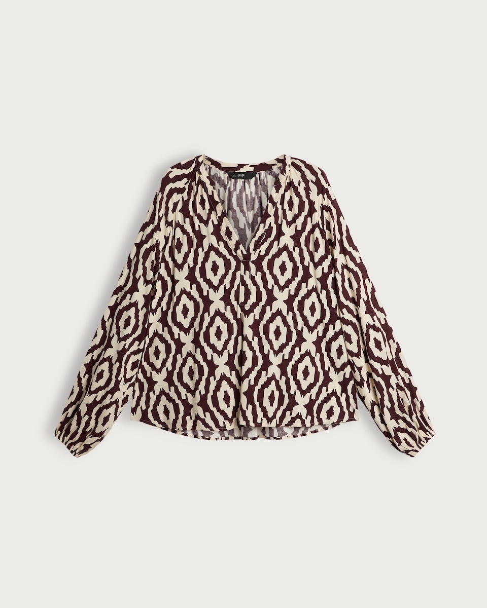 F&F Geometric Print Long Sleeved Blouse in Burgundy