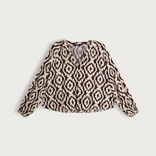 F&F Geometric Print Long Sleeved Blouse in Burgundy