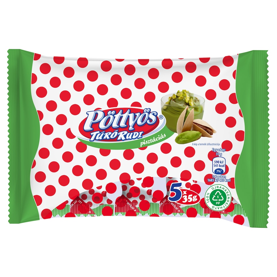 Pöttyös Túró Rudi Cottage Cheese Dessert with Cocoa Coating and Pistachio Filling 5 x 35 g