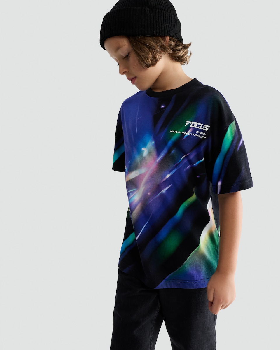 image 1 of F&F Boys Pure Cotton Graphic T-Shirt in Black