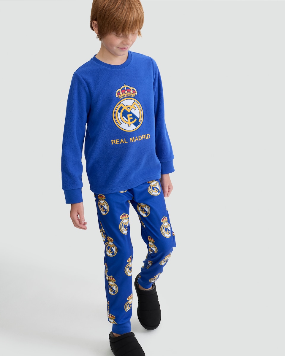 image 1 of Real Madrid Football Club Print Fleece Pyjamas in Burgundy