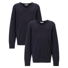 F&F School 2-Pack Pure Cotton V-Neck Jumpers in Navy