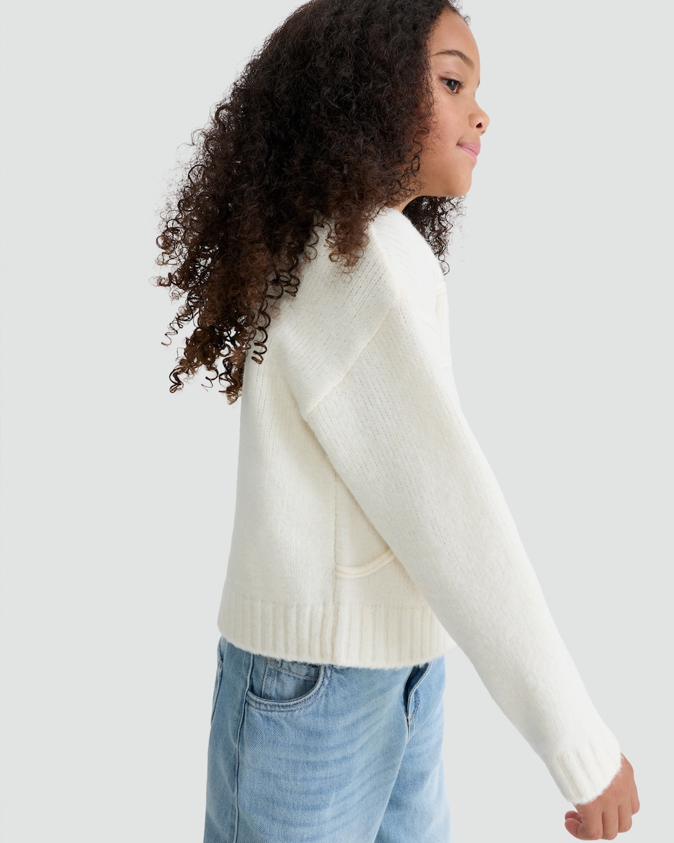 image 1 of F&F Girls Bow Detail Jumper in Cream