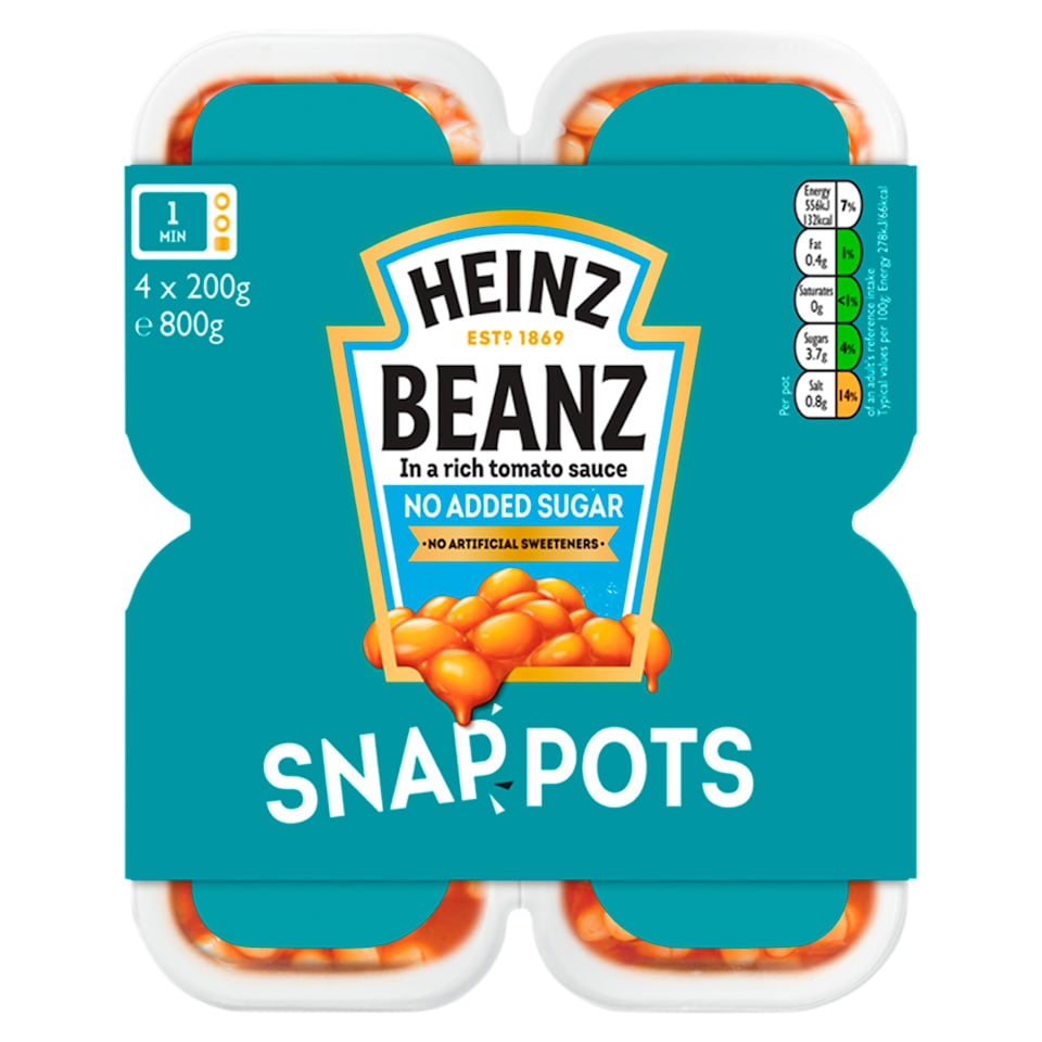 image 1 of Heinz No Added Sugar Beanz Snap Pots 4 x 200g
