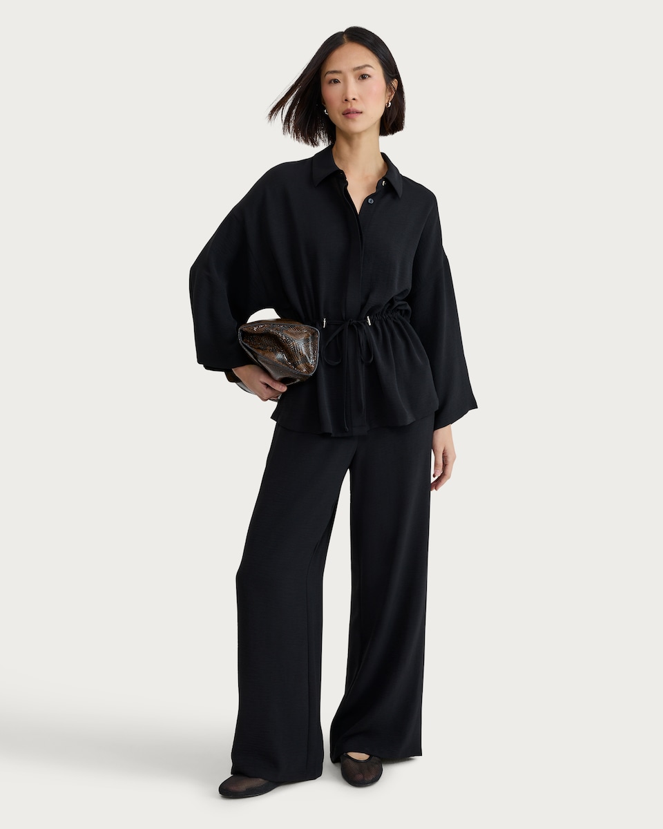 image 1 of F&F Wide Leg Drawstring Co-ord Trousers in Black