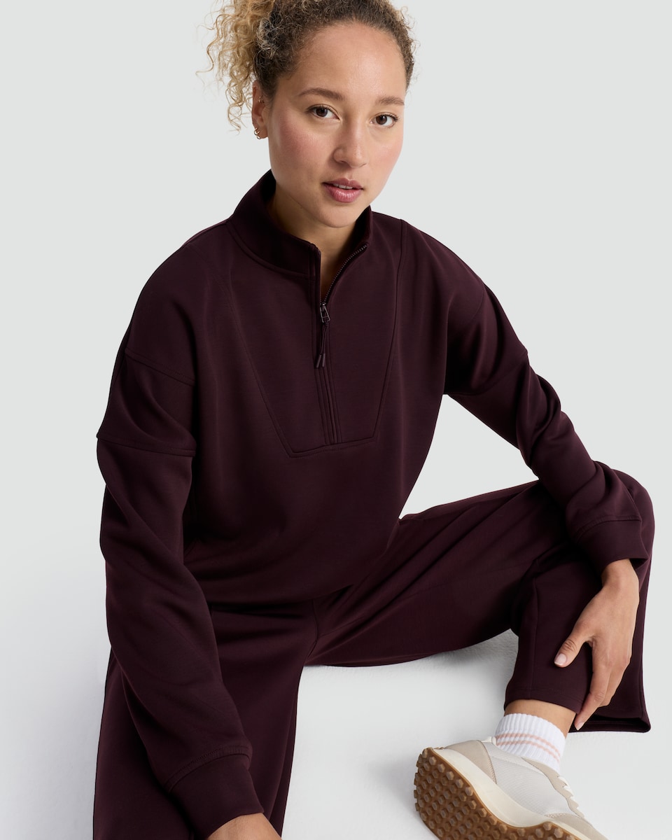image 1 of F&F Active Half-Zip High Neck Co-ord Sweatshirt in Berry