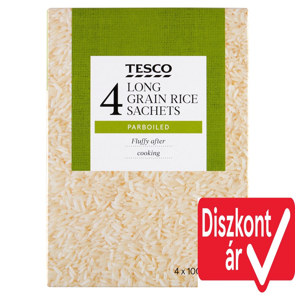 Tesco előgőzölt, hosszú szemű rizs főzőtasakban 4 x 100 g (400 g)