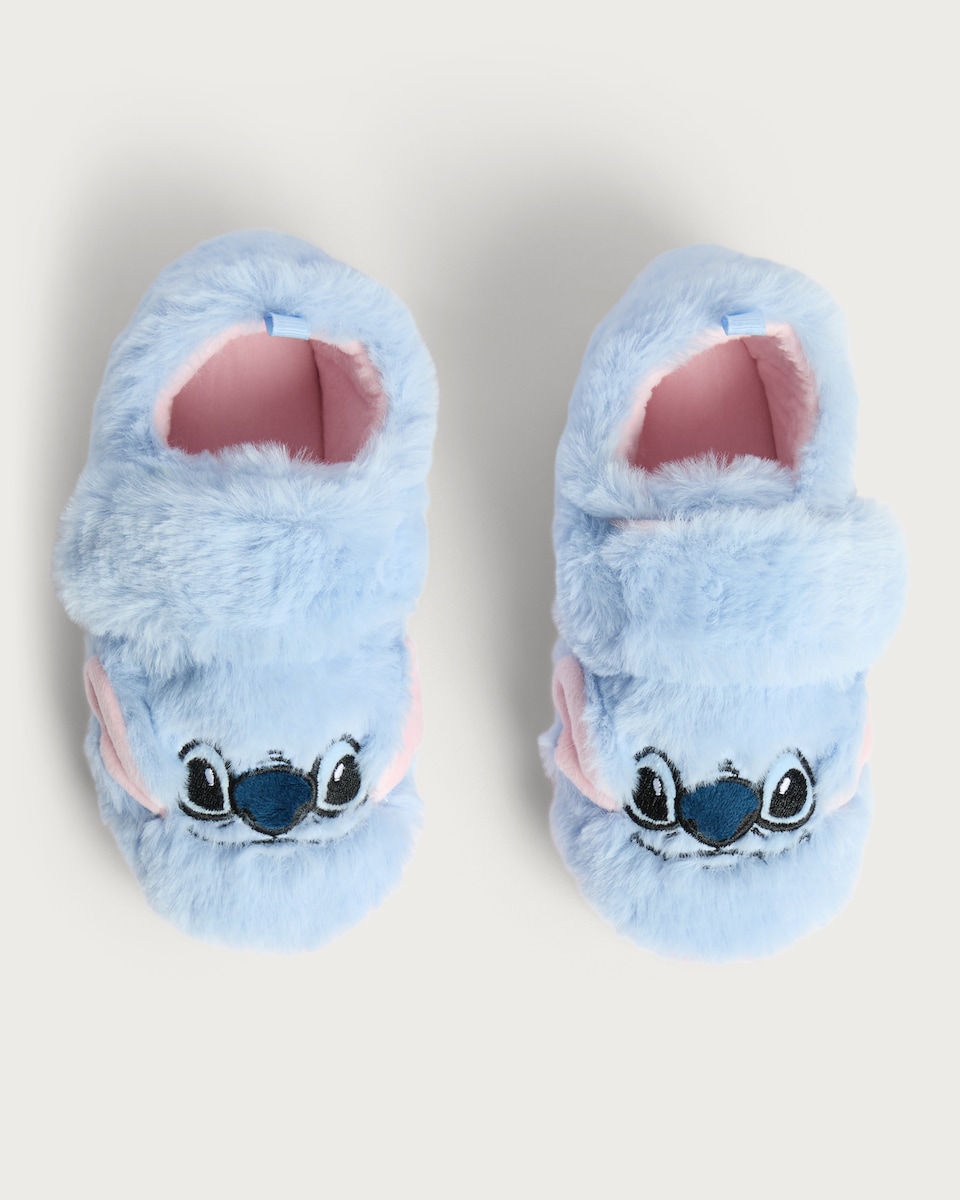 image 1 of Disney Lilo & Stitch Embroidered Fluffy Slippers in Pink