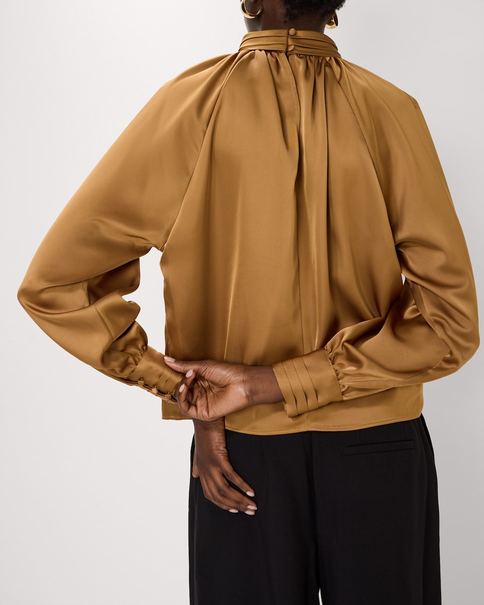 image 1 of F&F Satin High Neck Blouse in Gold