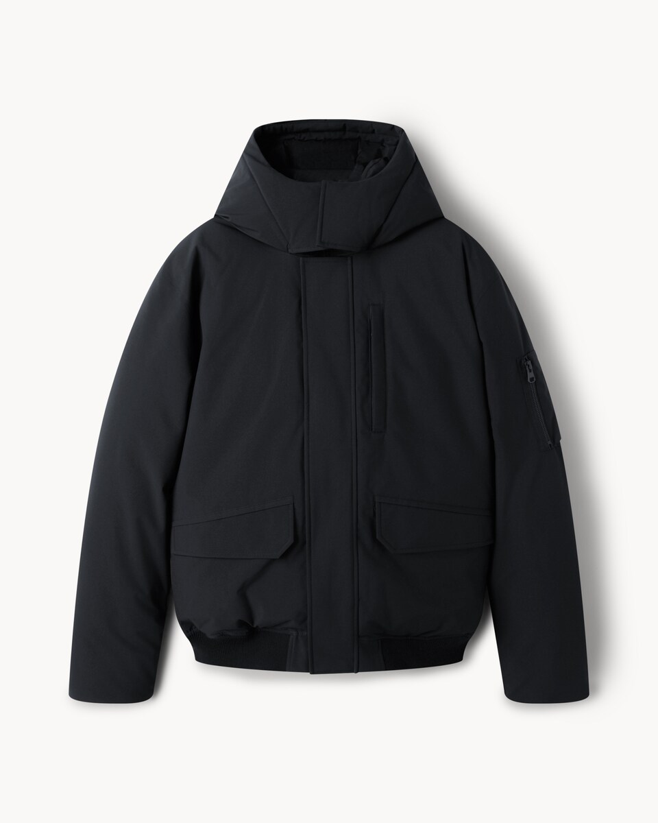 image 1 of F&F Shower Resistant Hooded Bomber Jacket in Black