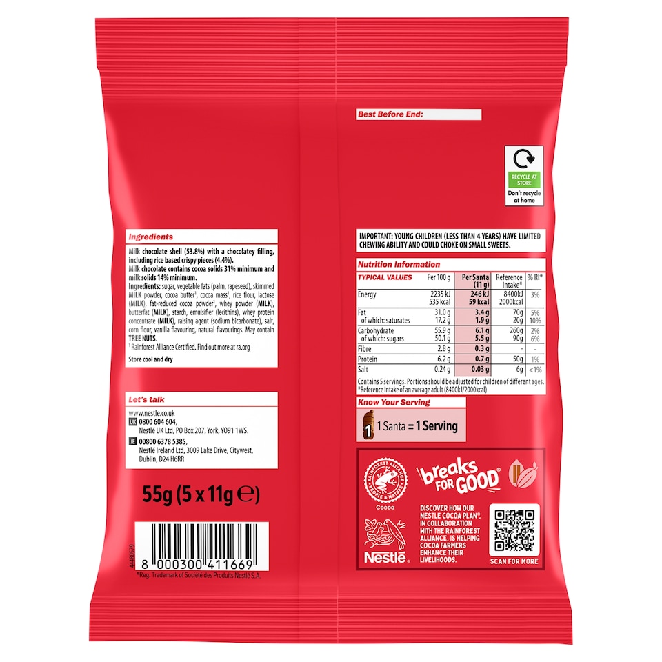 image 1 of Kit Kat Santa Milk Chocolate Sharing Bag 55G