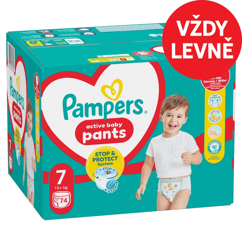 Obrázek 1 pro produkt Plenkové Kalhotky Pampers Active Baby Pants, Velikost 7, 74 Plenky, 15kg+