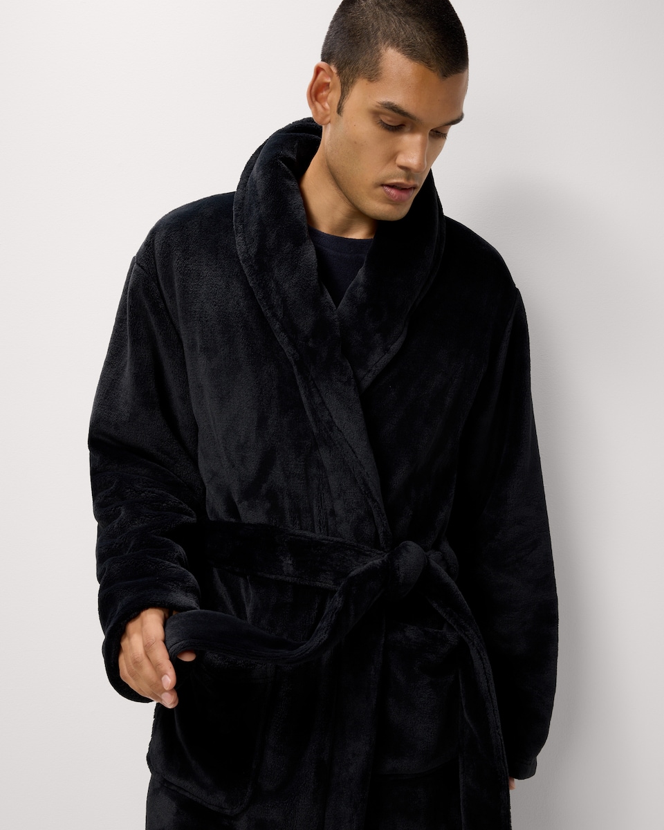 image 1 of F&F Fleece Dressing Gown in Black