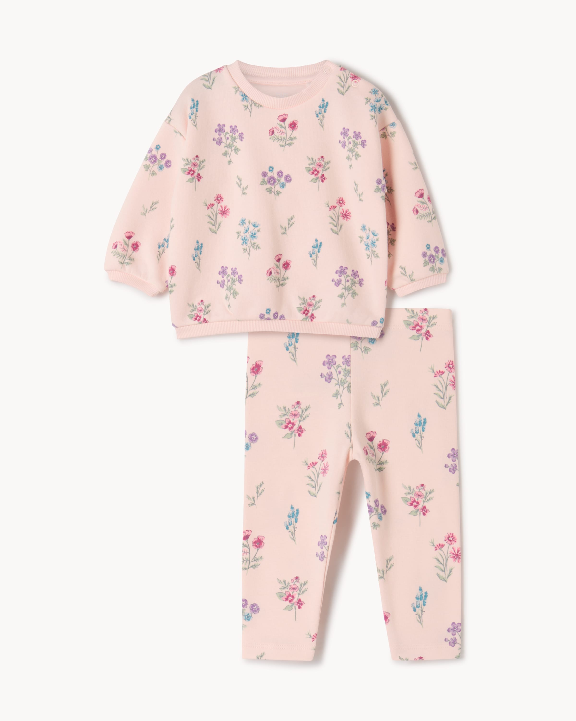 F&F Baby Cotton Rich Floral Sweatshirt and Leggings Set in Pink