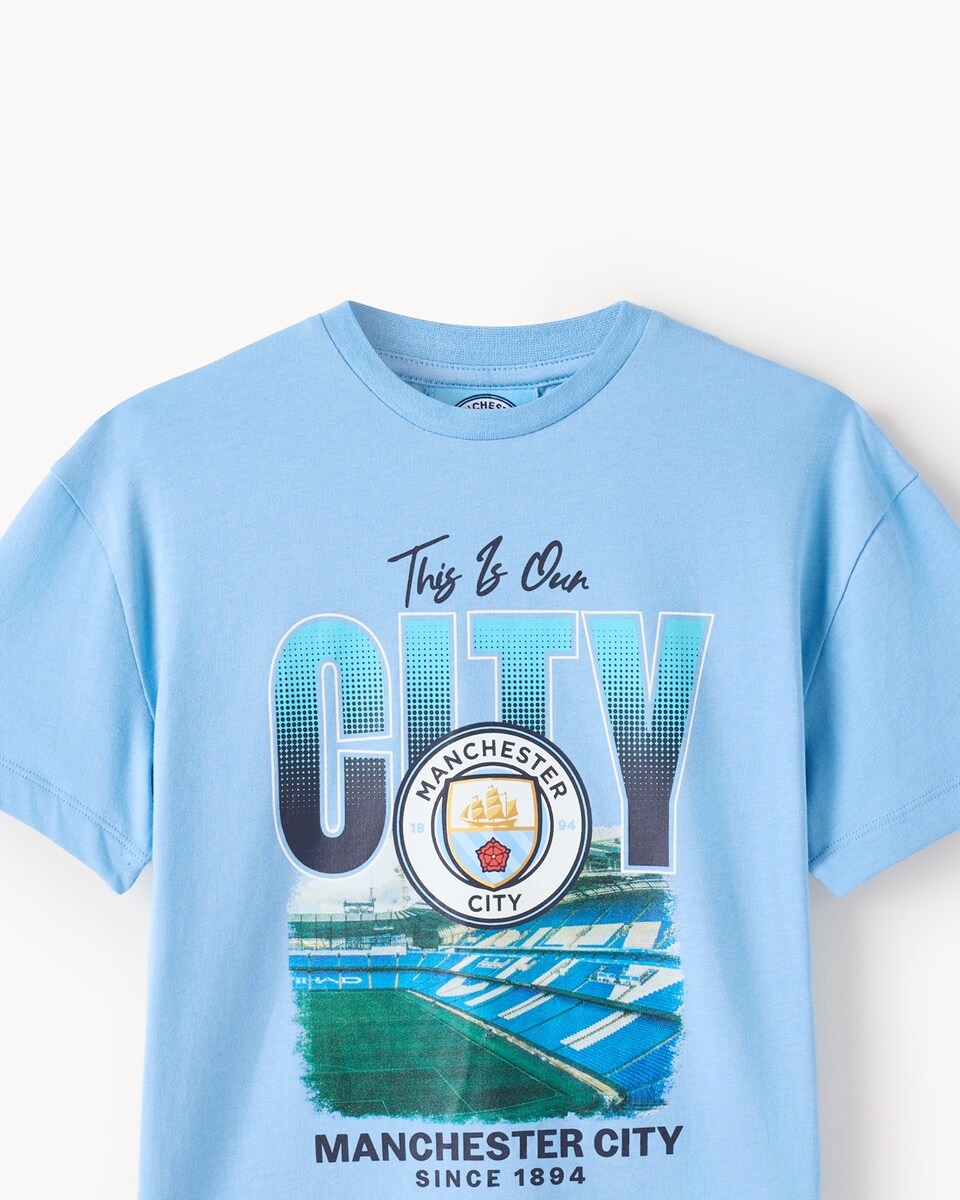 image 1 of Manchester City Pure Cotton T-Shirt in Blue